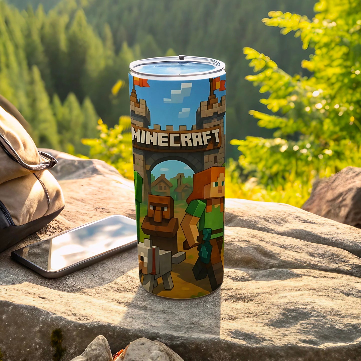 Vibrant Minecraft Themed Tumbler for Fans and Gamers