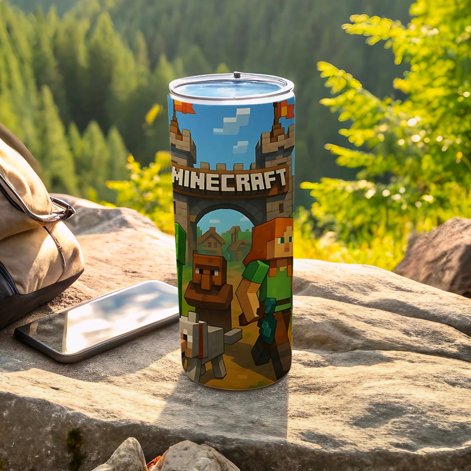 Vibrant Minecraft Themed Tumbler for Fans and Gamers