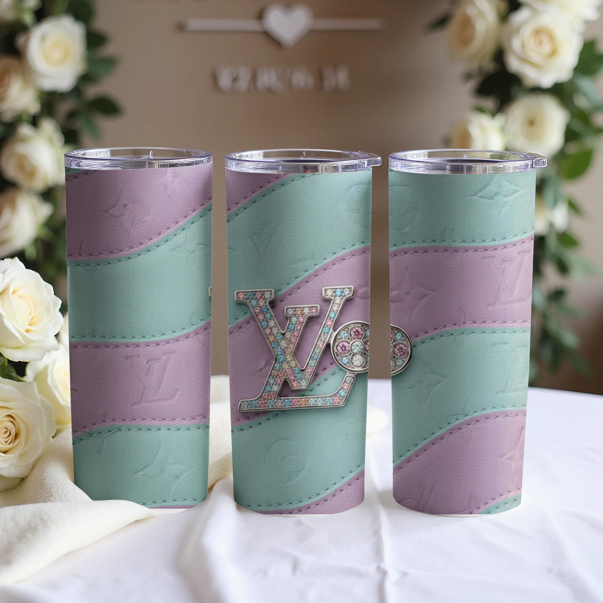 Lavender and Mint Swirl Tumbler with Gemstone Logo