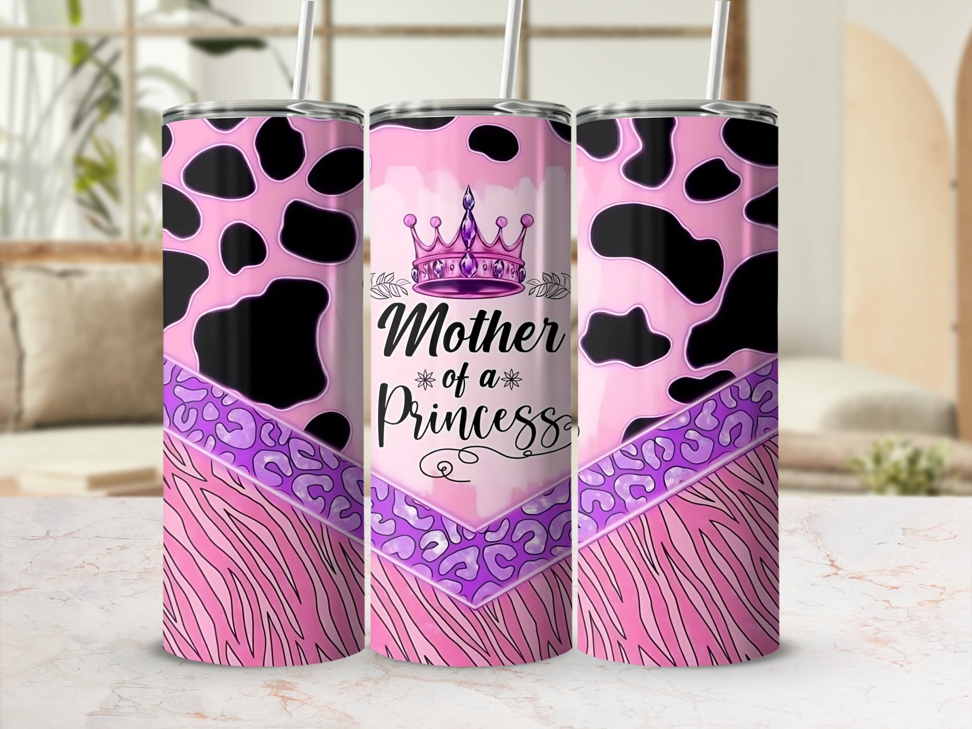 Mother of a Princess Pink Animal Print Tumbler