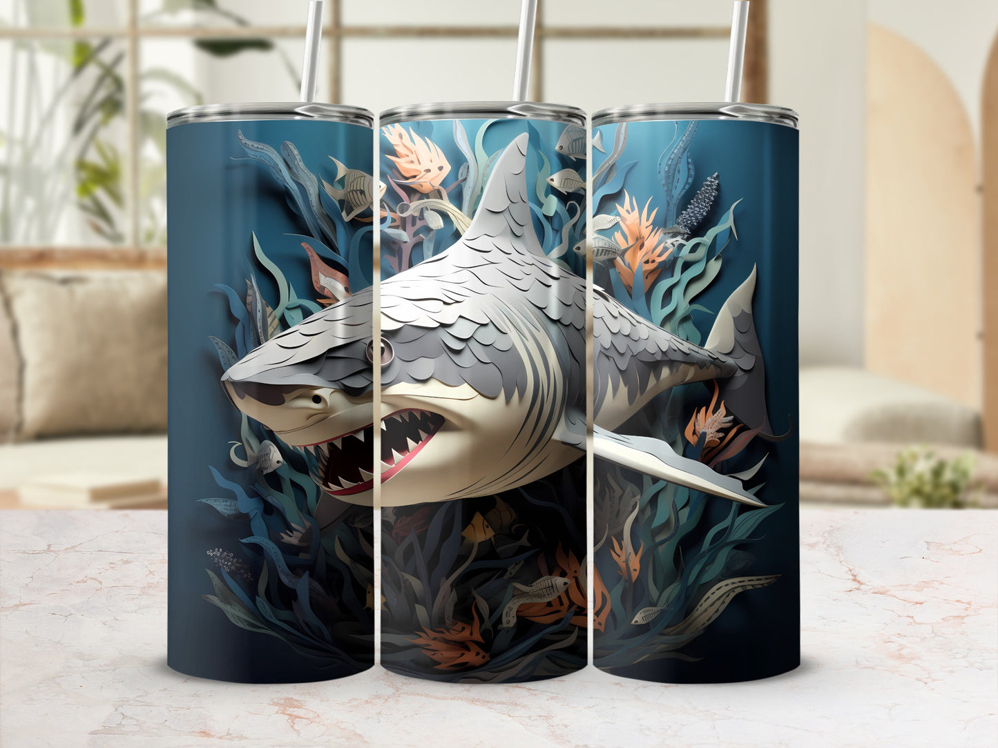 Shark underwater papercut scene fish tumbler product type
shark
underwater
papercut art
ocean
marine life
fish
seaweed
coral
aquatic
deep sea
predator
great white
fins
water design
nature inspired
unique art
tumbler design
beverage holder
drinkware
animal print
