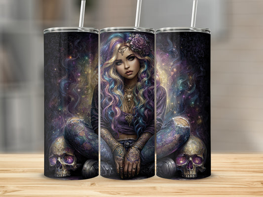 Mysterious Girl with Tattoos Skull Art Tumbler Product
