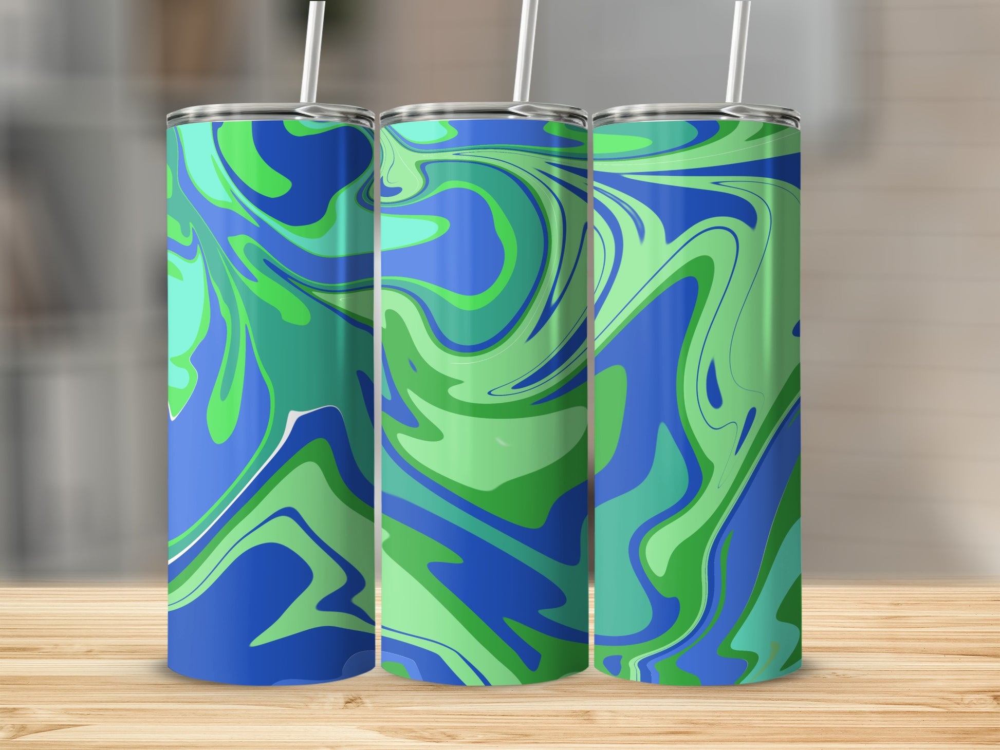 Vivid Green and Blue Fluid Art Pattern Tumbler Cup
