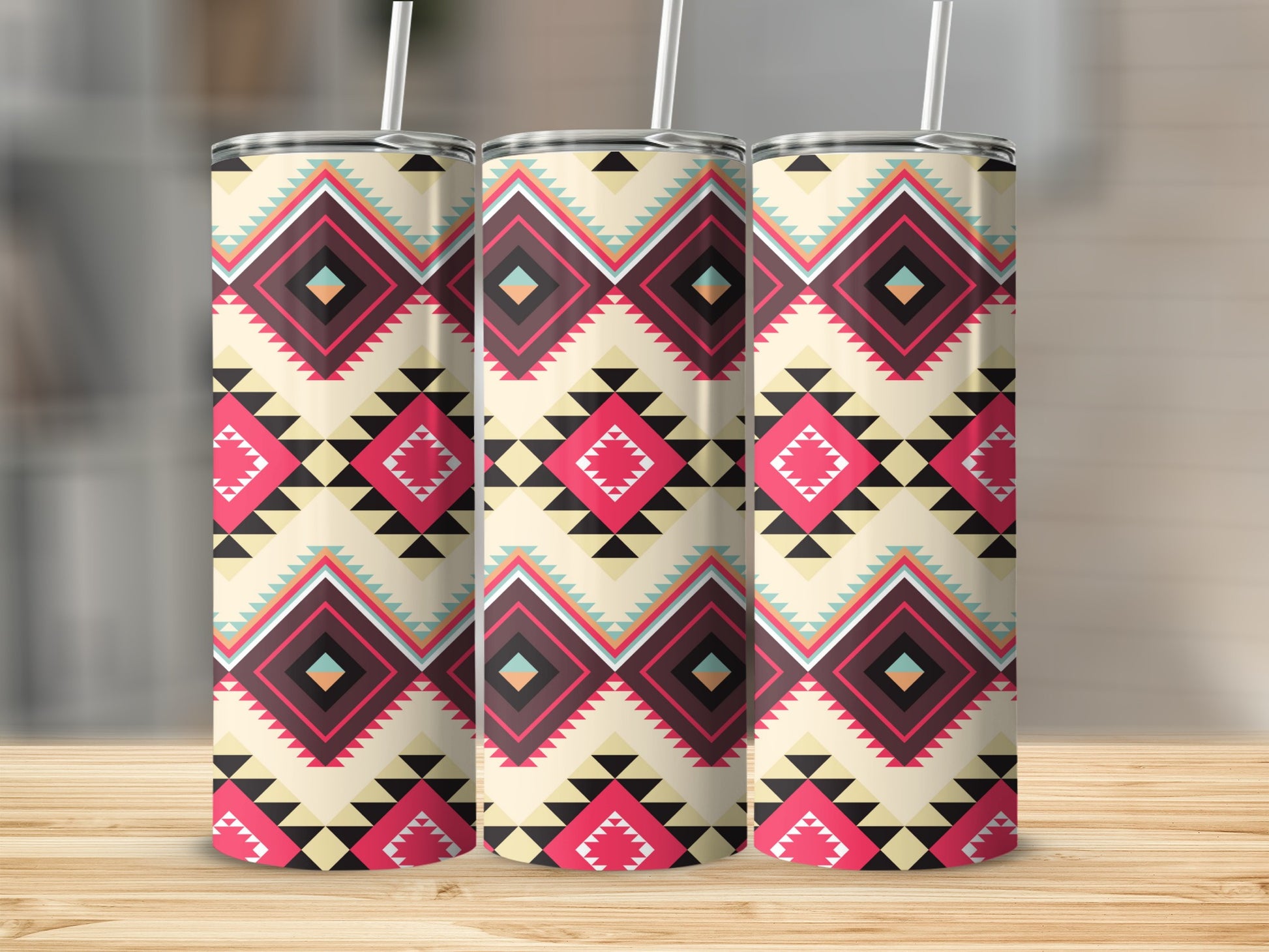 Vibrantly Patterned Geometric Design Tumbler Product