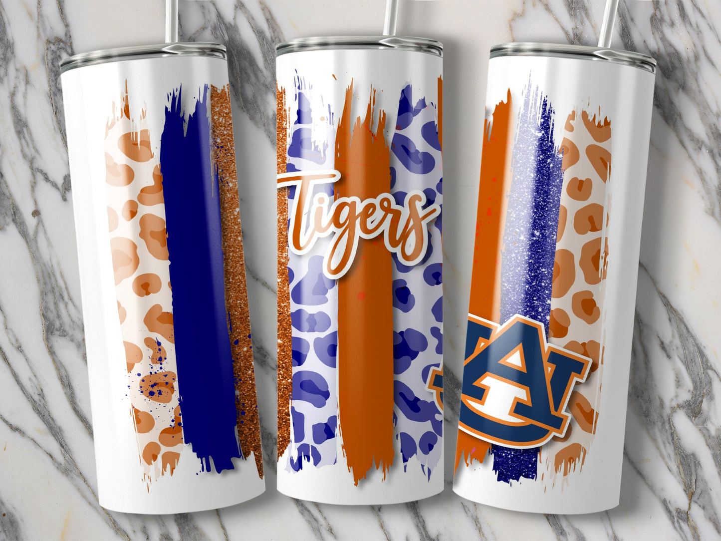 Auburn University Tigers Vertical Brush Stroke Design Tumblers