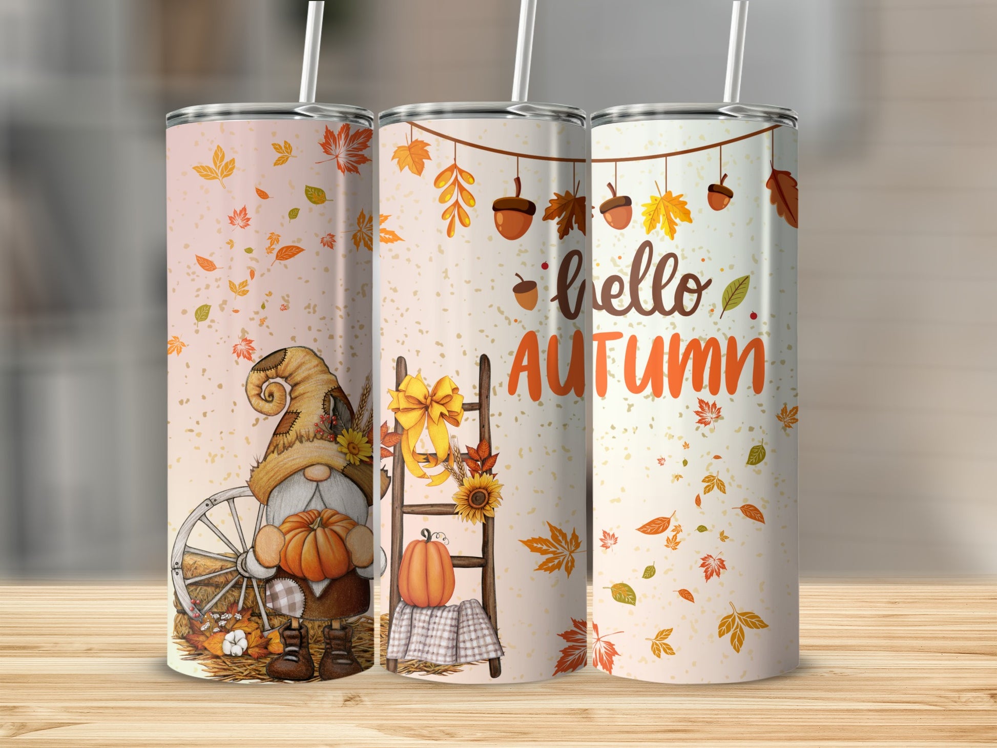 Autumn Gnome Fall Leaves Hello Autumn Tumbler Cup