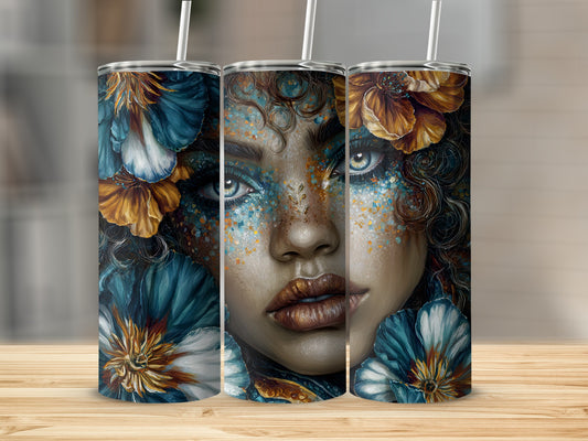 Colorful Artistic Floral and Face Design Tumbler