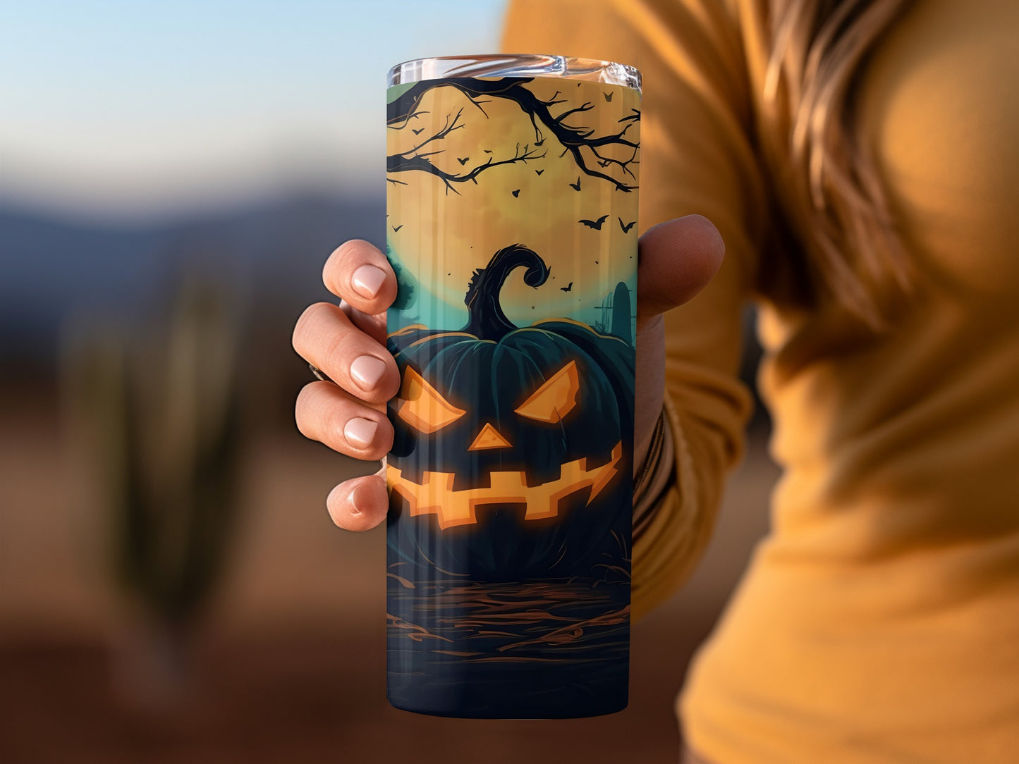 Halloween Pumpkin and Bats Design Insulated Tumbler