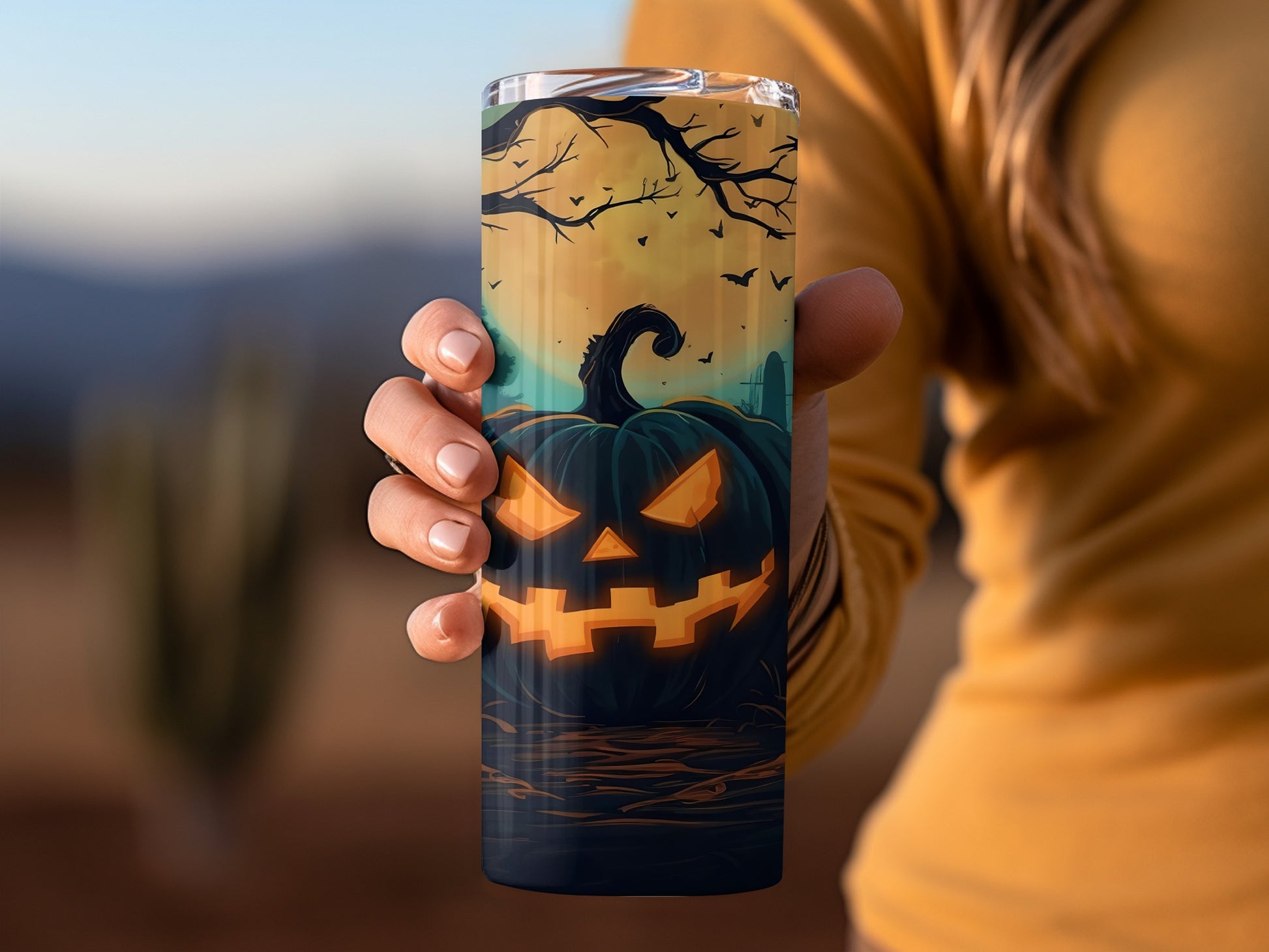 Halloween Pumpkin and Bats Design Insulated Tumbler