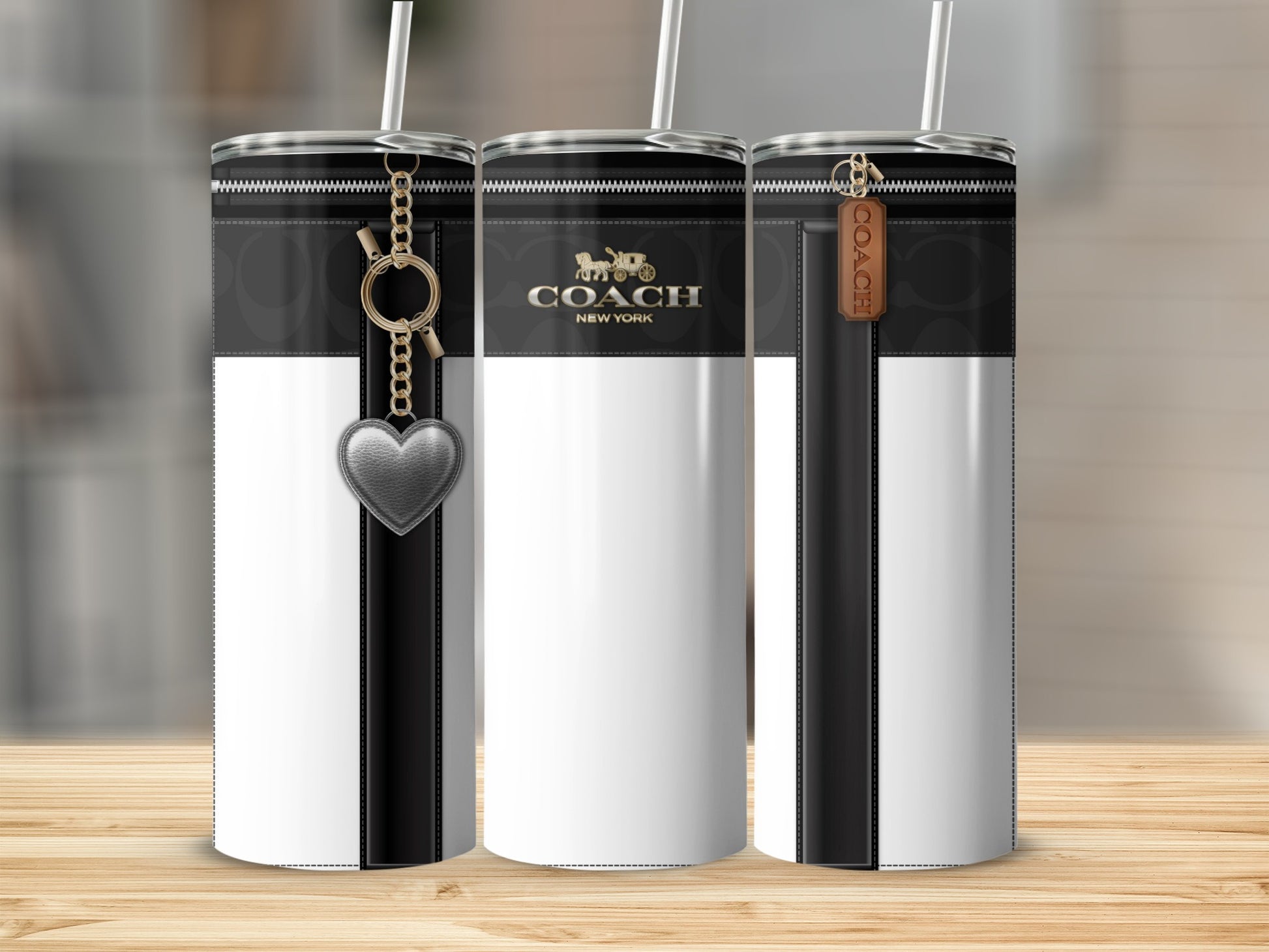 Stylish Coach New York Tumblers with Heart and Tag Set