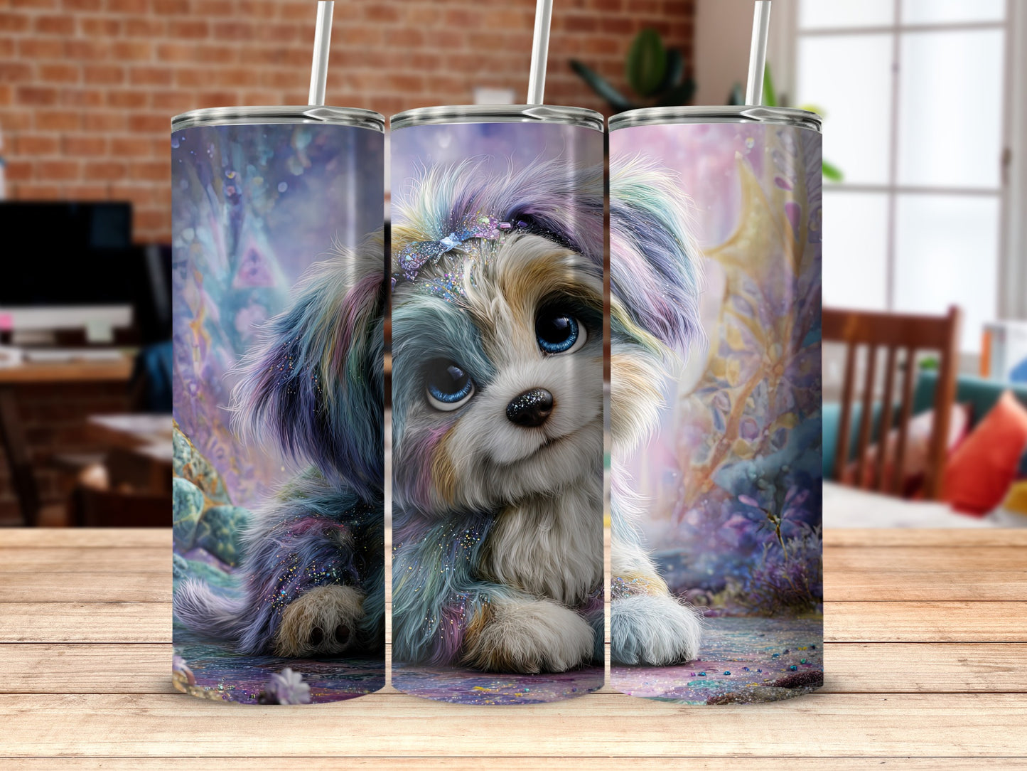 Cute Whimsical Puppy Illustration on Tumbler Product