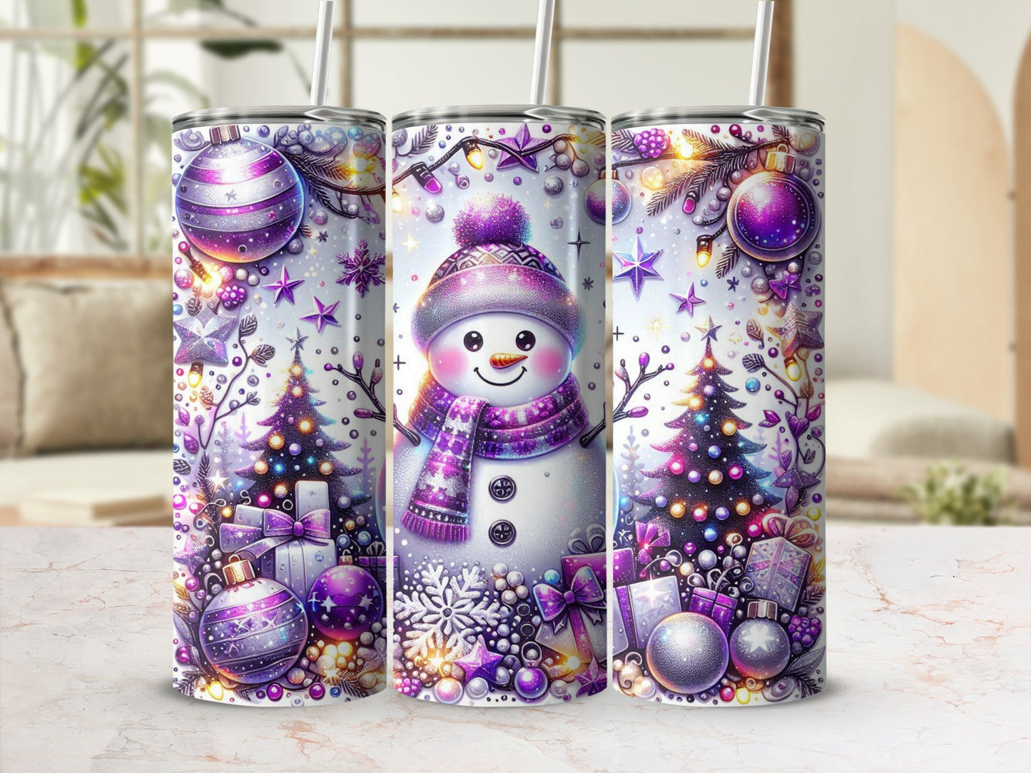Festive Snowman and Christmas Decorations Tumbler