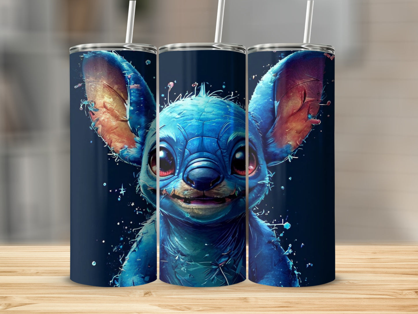 Blue alien character with large ears, smiling, on a dark blue background.