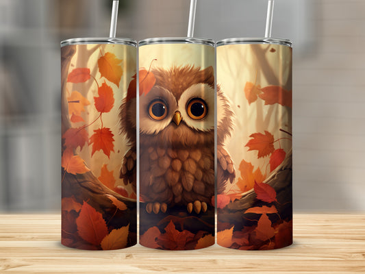 Adorable Owl and Autumn Leaves Tumbler Cup