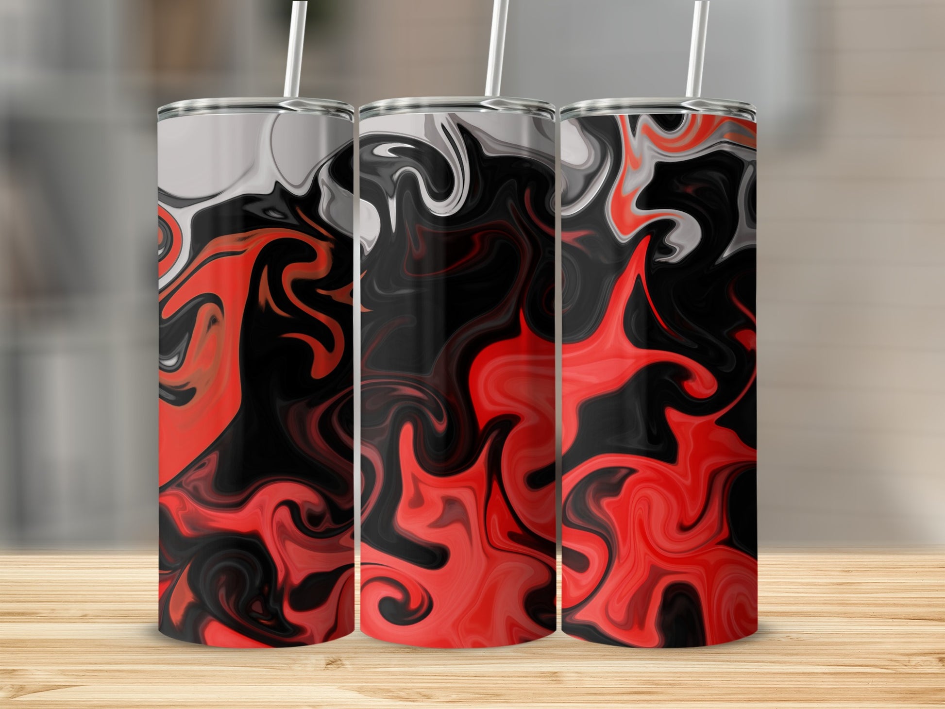 Artistic Swirl Pattern Red and Black Tumbler