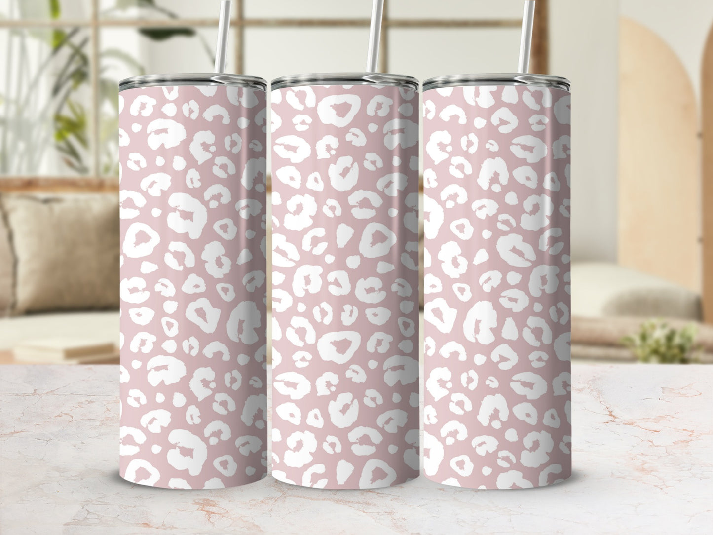 Pink and White Leopard Print Tumbler Cup