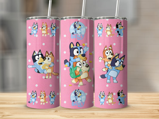 Bluey Characters Pink Background Insulated Tumbler
