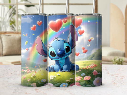 Cute Blue Character in Field with Hearts Tumbler