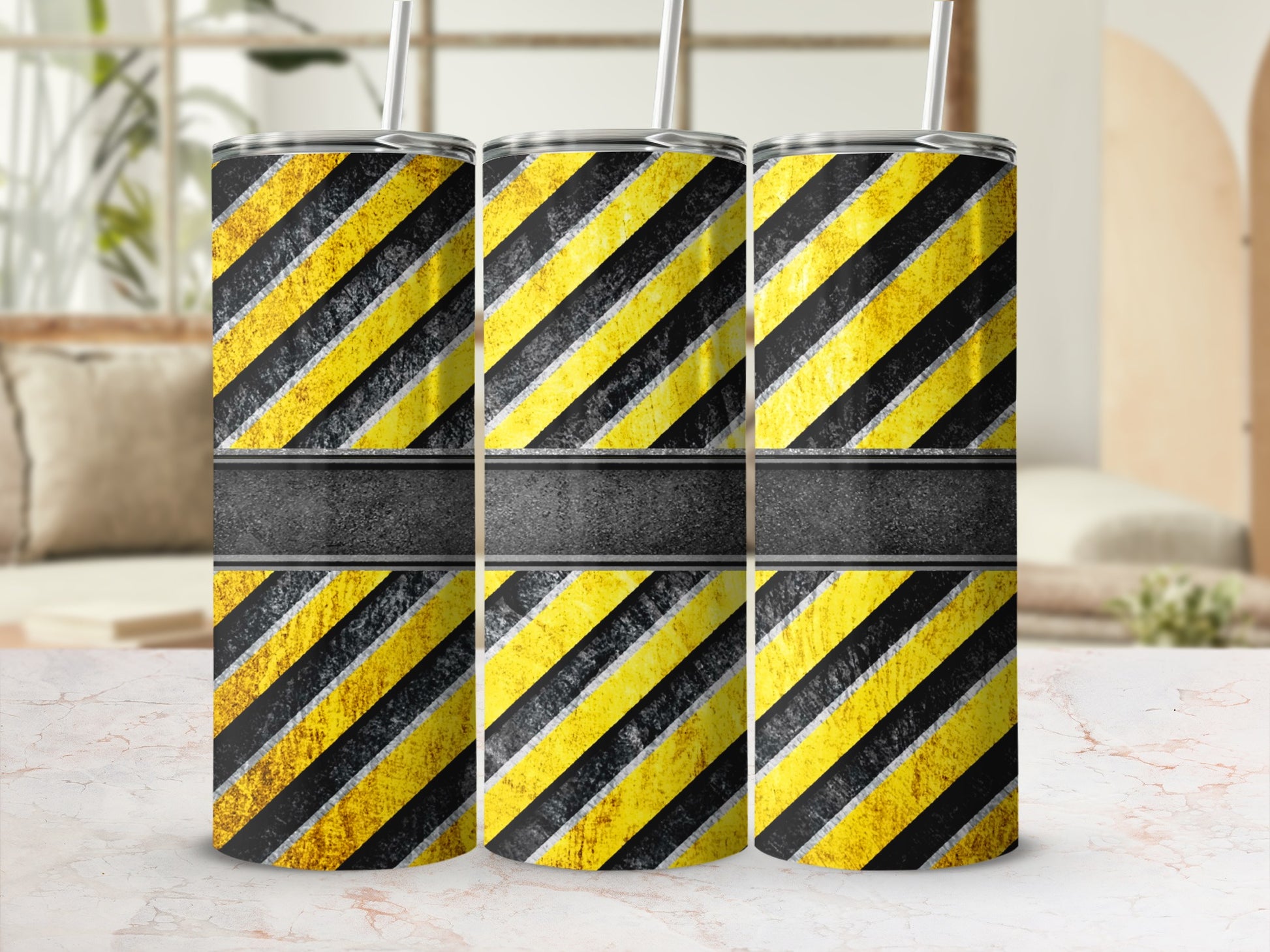 Yellow Black Stripe Caution Grunge Pattern Tumbler product type