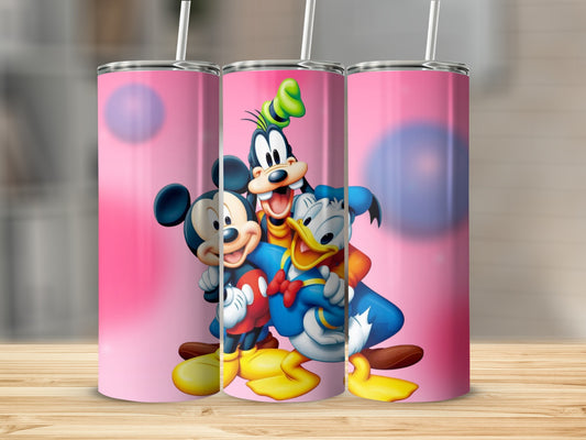 Fun Cartoon Characters on Pink Background Tumbler