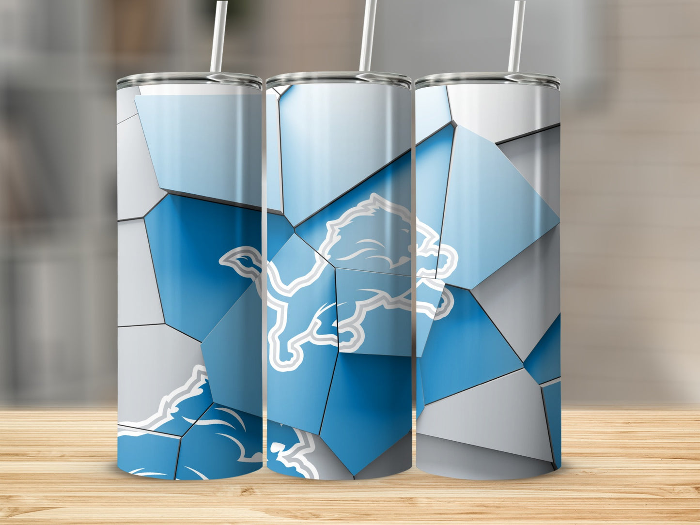 Detroit Lions Geometric Pattern Light Blue Tumblers