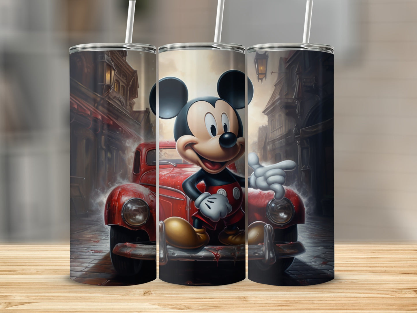 Classic Mickey Mouse and Vintage Red Car Tumbler