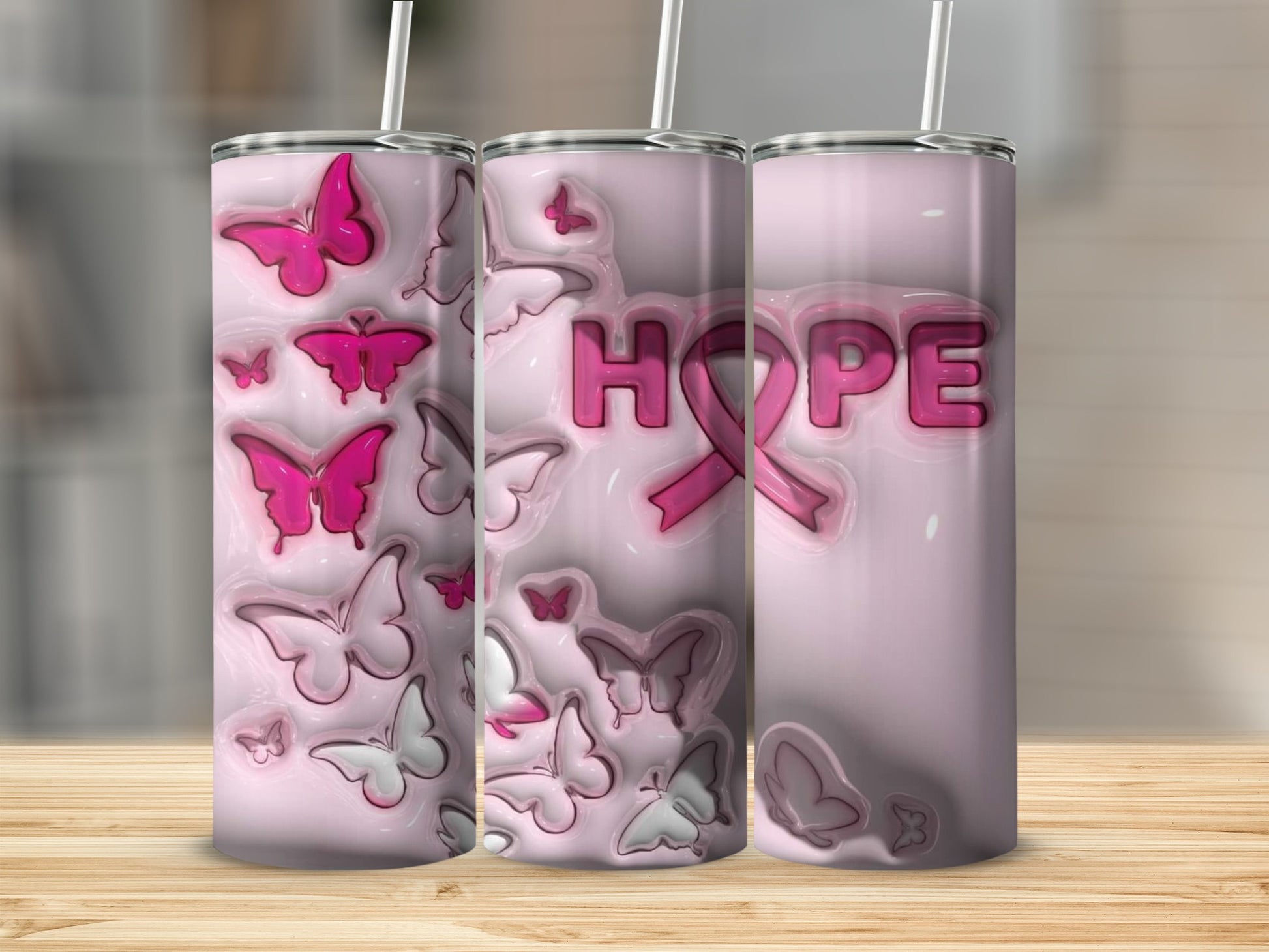 Motivational Pink Hope Themed Butterfly Tumbler