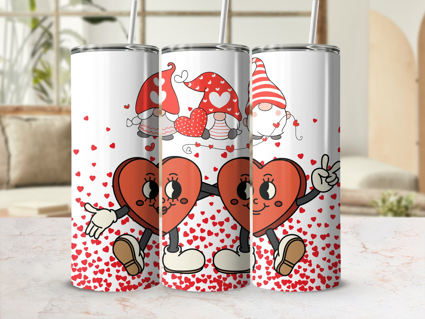 Cute Hearts and Mushrooms Valentine Tumbler Design