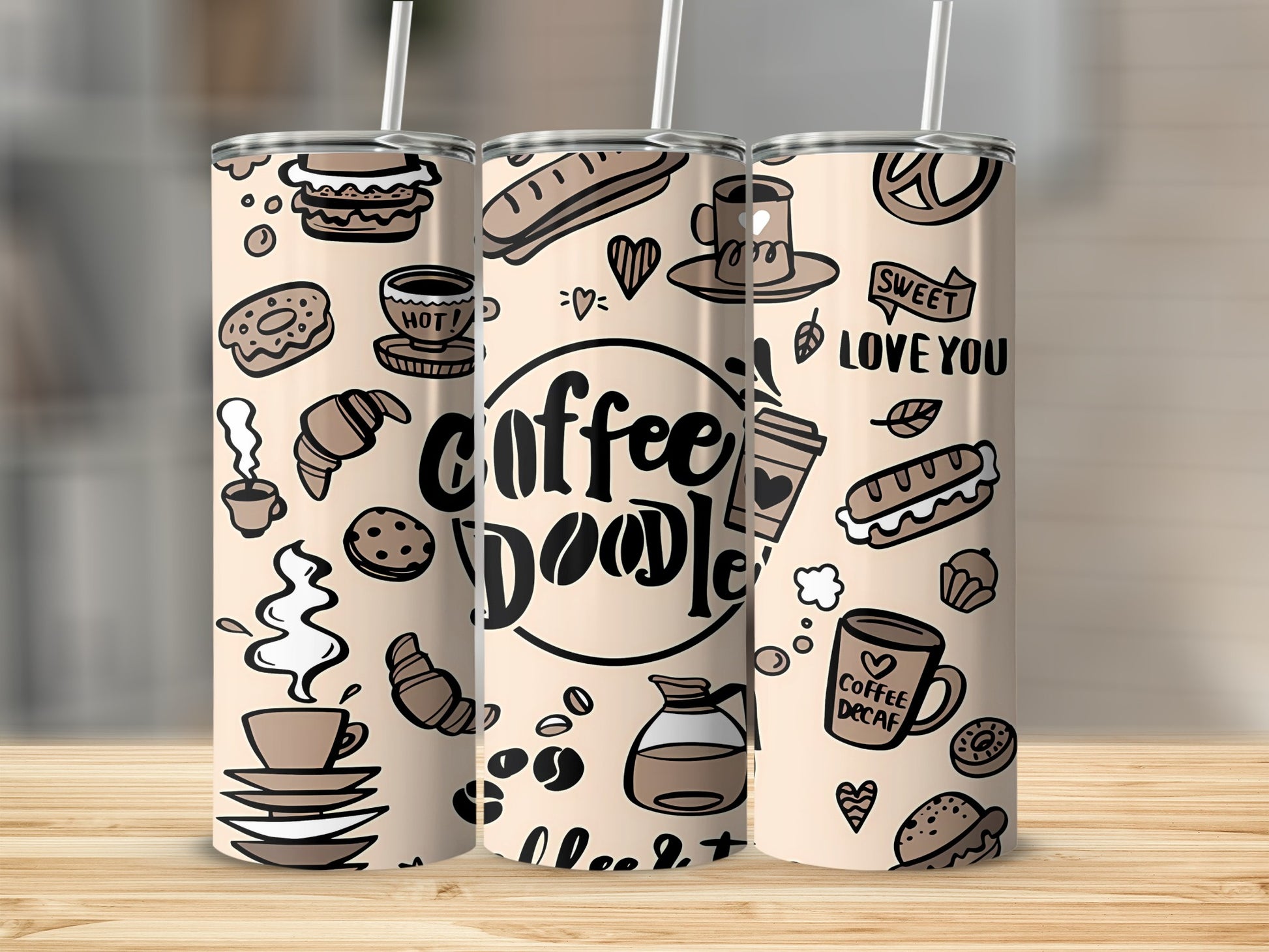 Coffee Doodle Sweet Love You Design Tumbler