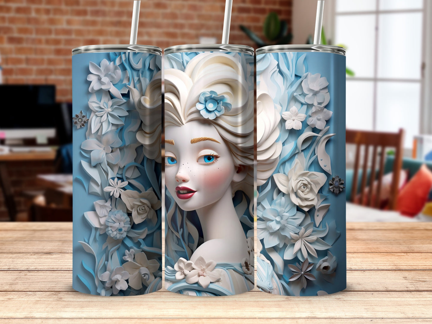 Elegant Floral Ice Queen Design Tumbler Cup Gift