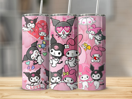 Cute Characters in Love Pink and White Tumbler Decor