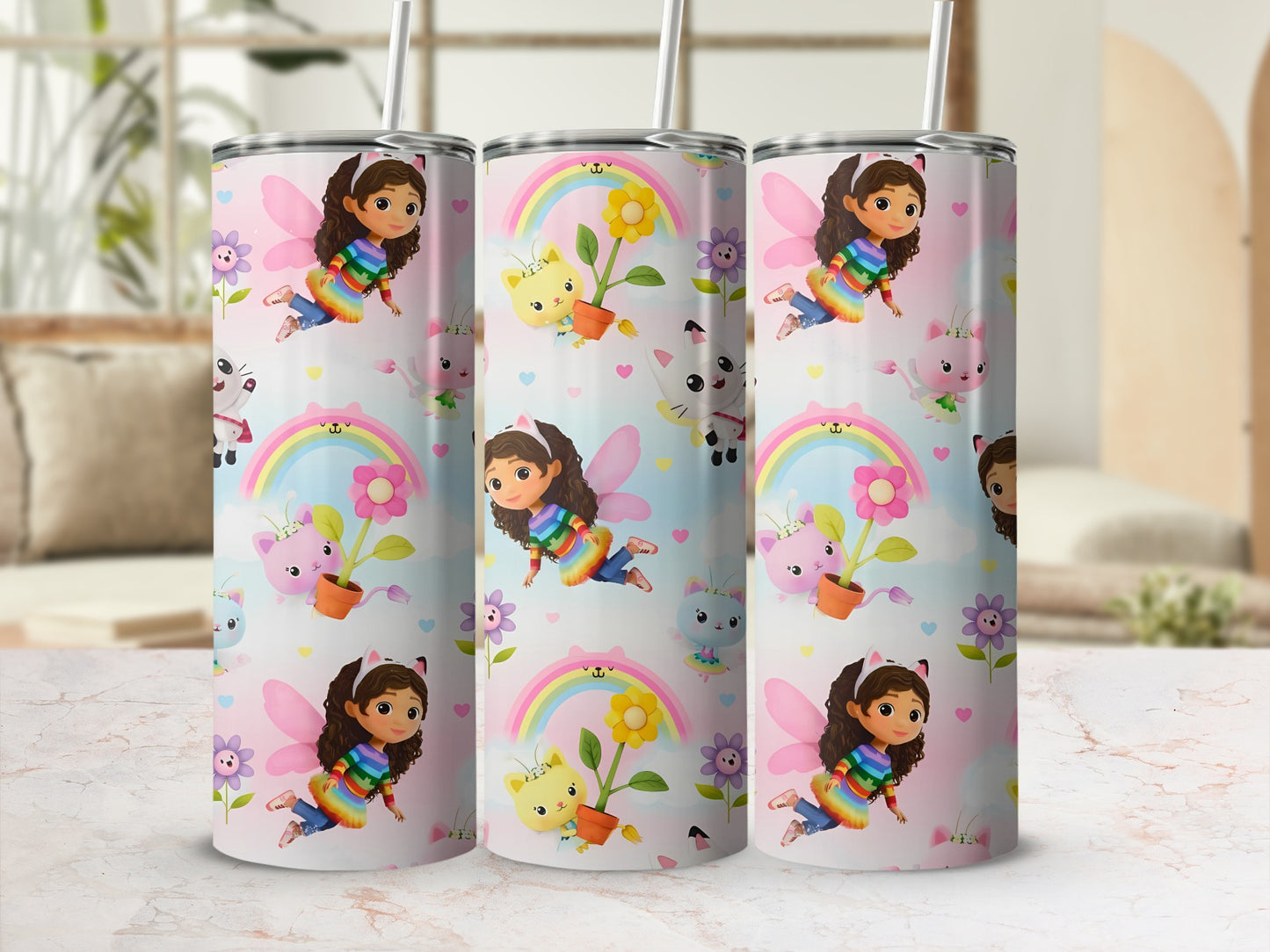 Colorful Kids Fairy and Rainbow Patterned Tumbler