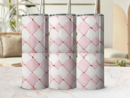 Three tumblers with a pink and white marshmallow pattern.