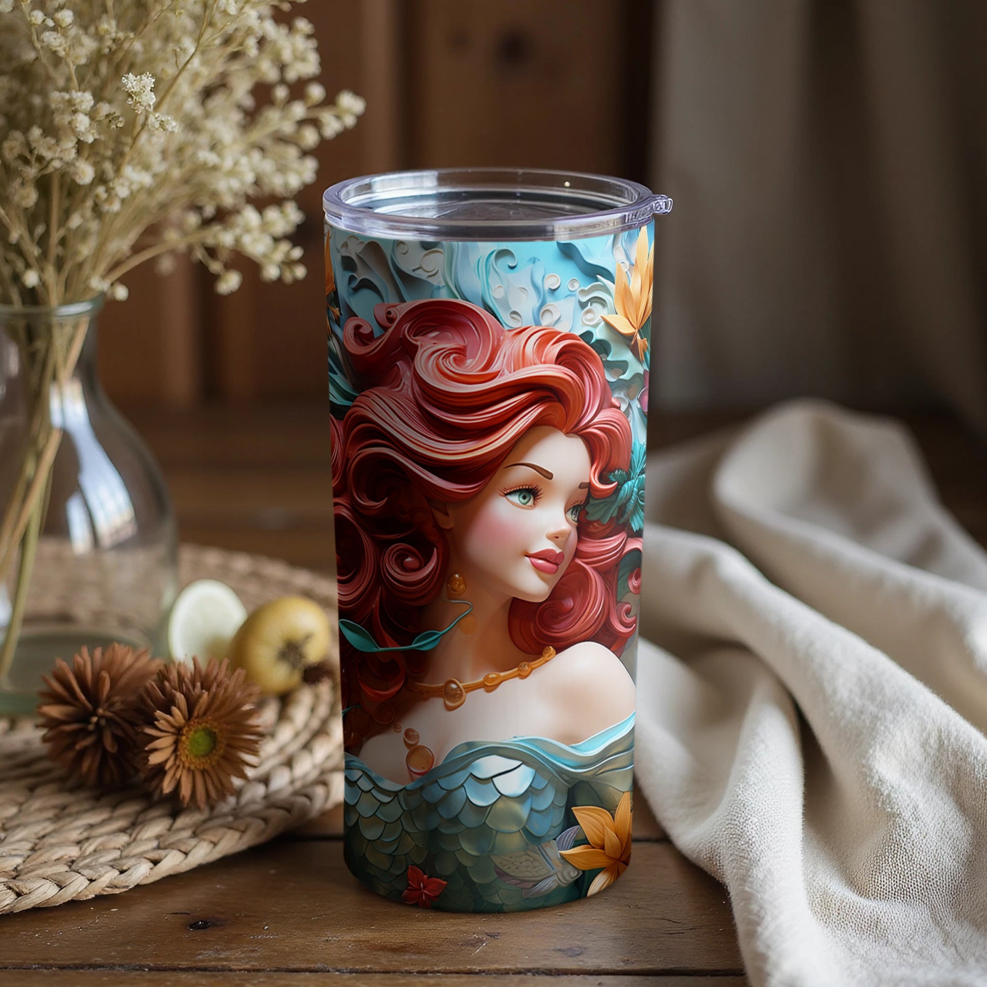 Mermaid Fantasy Art with Rustic Backdrop Tumbler