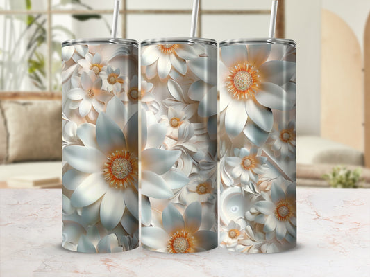 Three tumblers with detailed floral patterns and metallic accents.