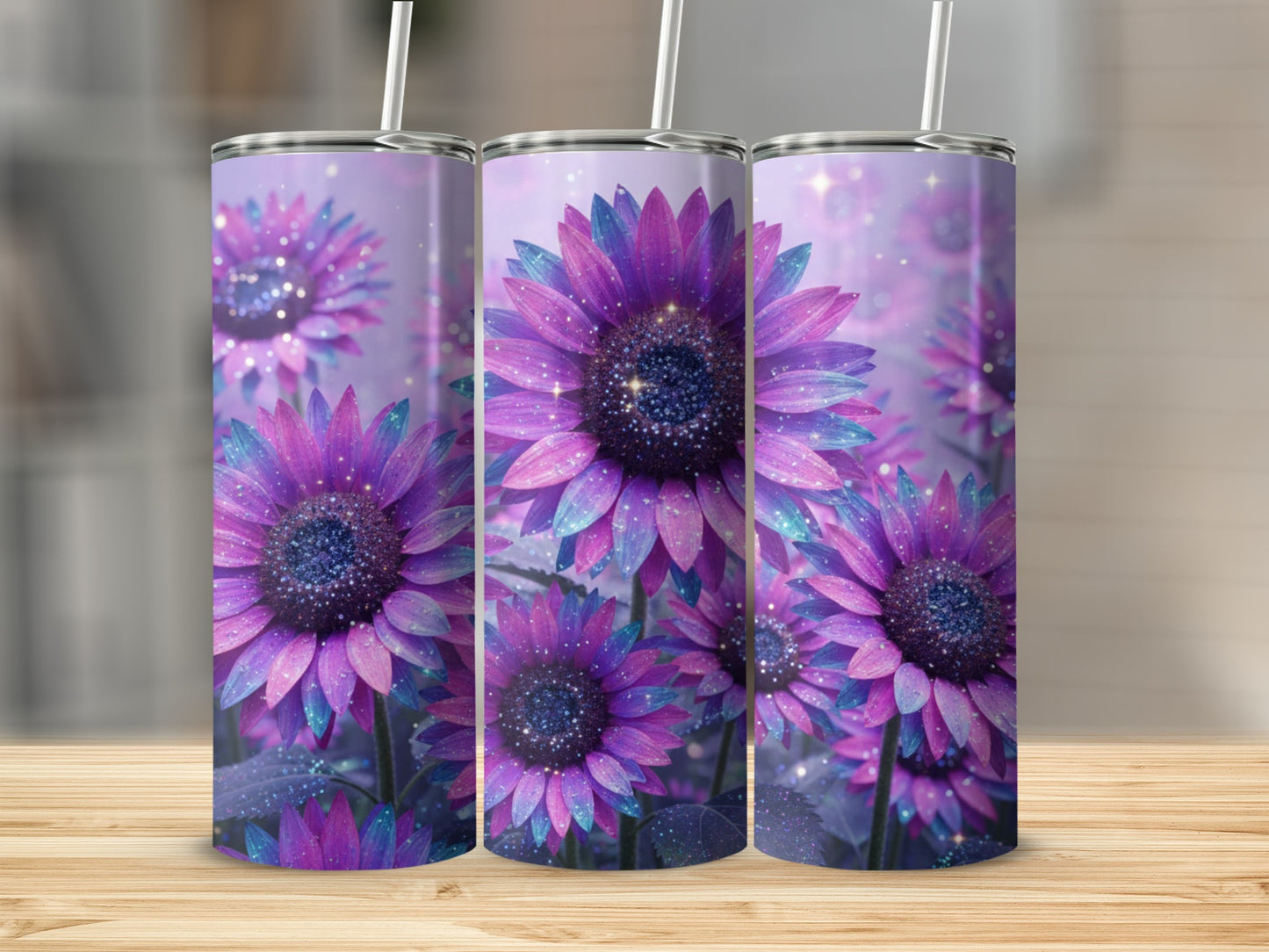Vibrant Purple Fantasy Sunflower Tumbler Cup