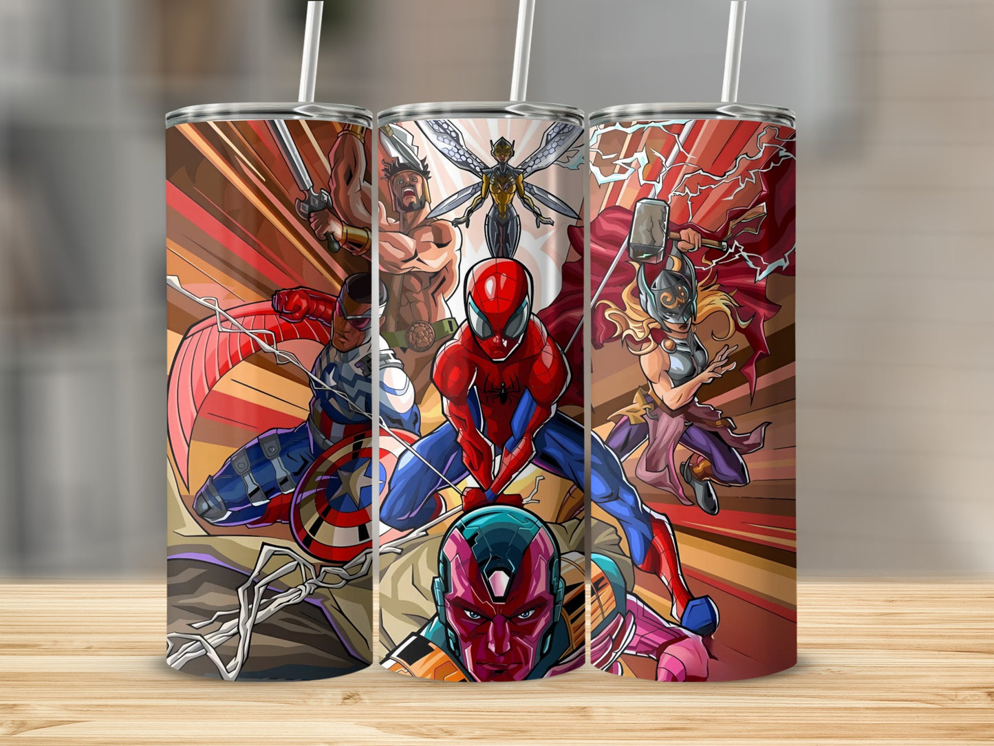 Epic Superhero Battle Insulated Tumbler Cup with Straw