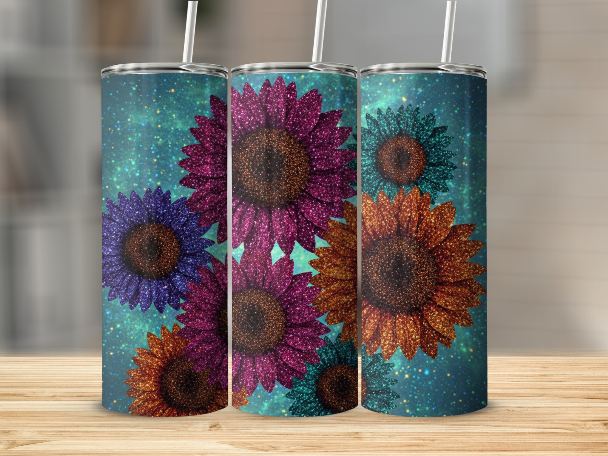 Colorful Glitter Sunflower Tumbler for Bright Days