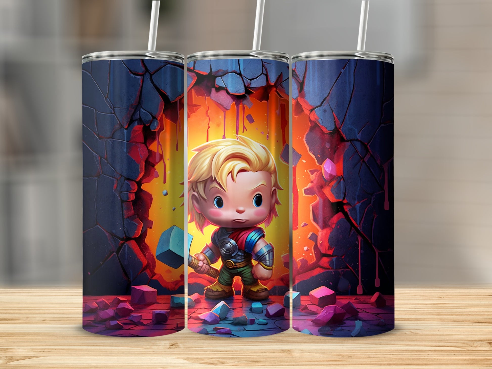 Cartoon Heroic Character Print Vibrant Tumbler
