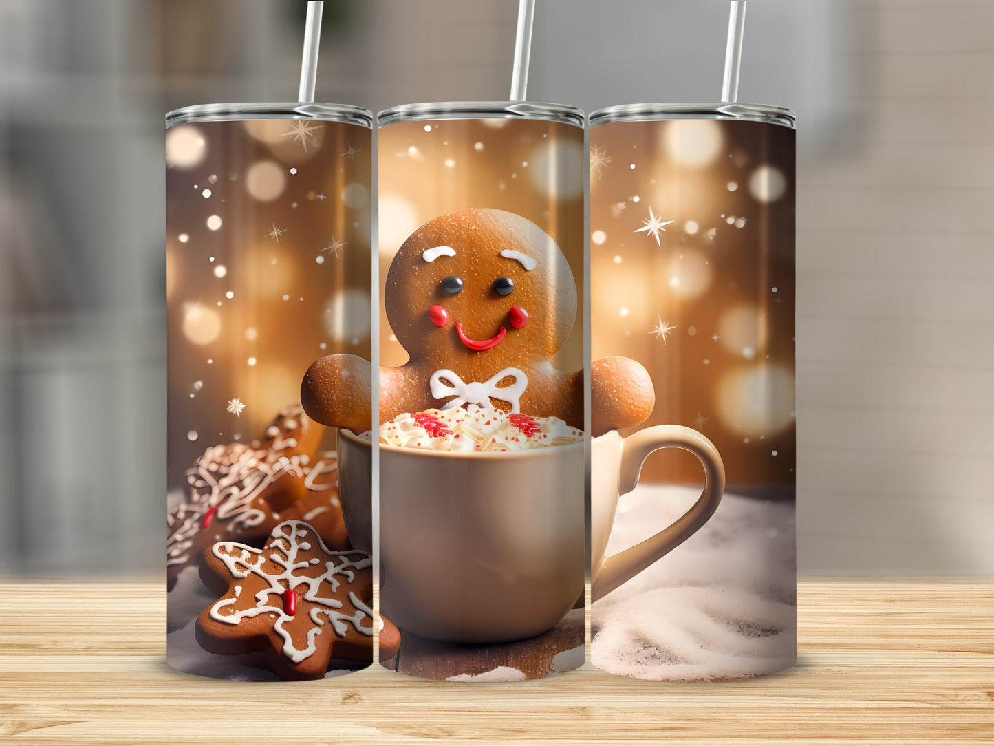 Festive Gingerbread Hot Cocoa Scene Tumbler Cup