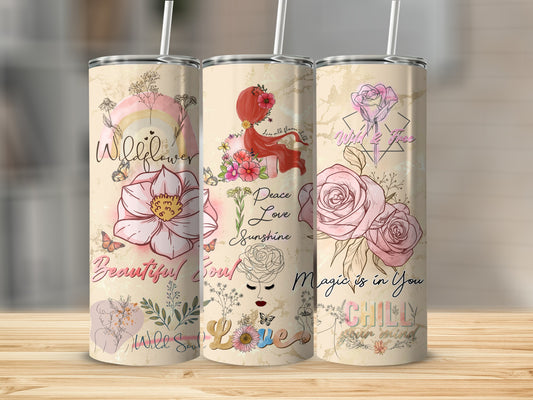 Beautiful Wildflower Design Tumbler with Artistic Motifs