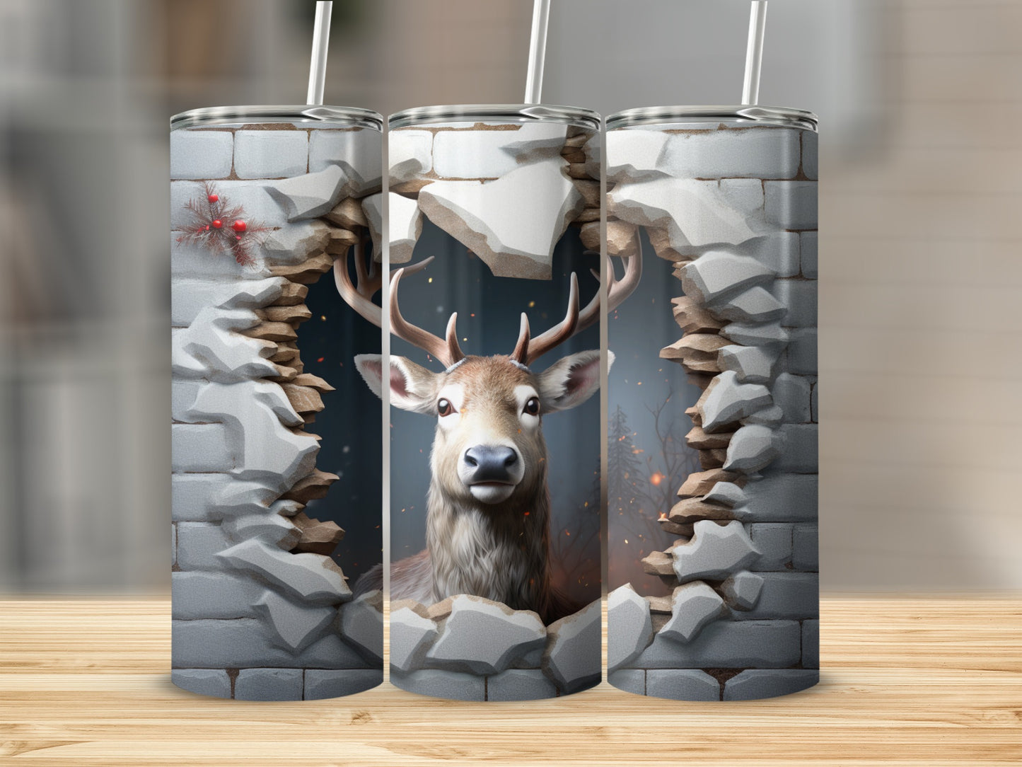 Deer Through Brick Wall Design Tumbler Cup Stunning Artwork