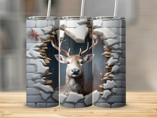 Deer Through Brick Wall Design Tumbler Cup Stunning Artwork