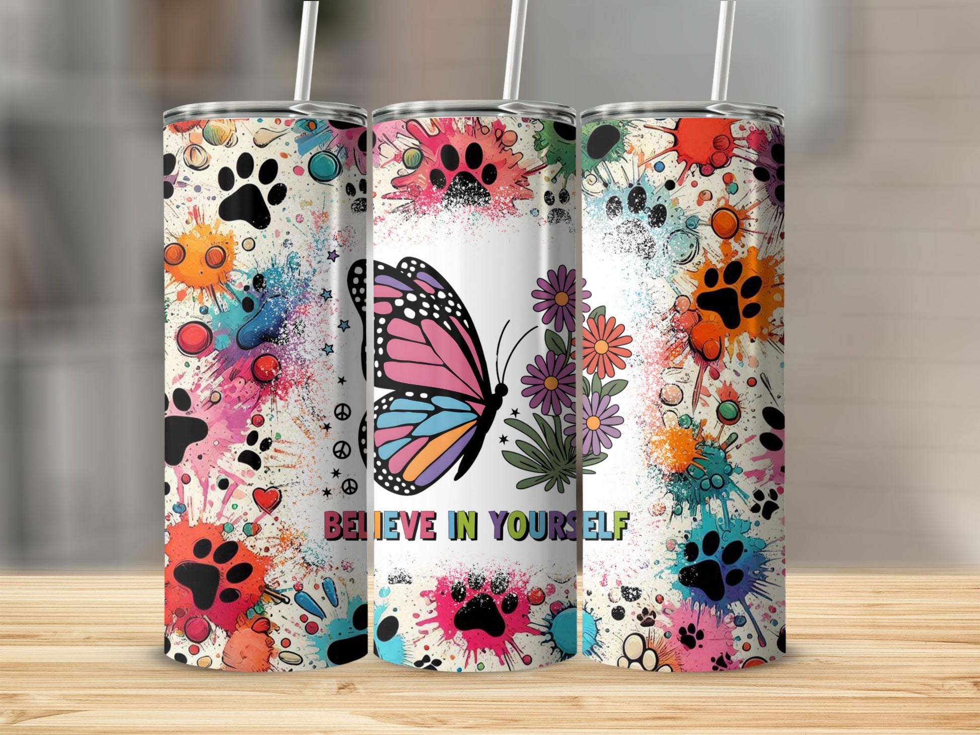 Believe In Yourself Colorful Butterfly Tumbler