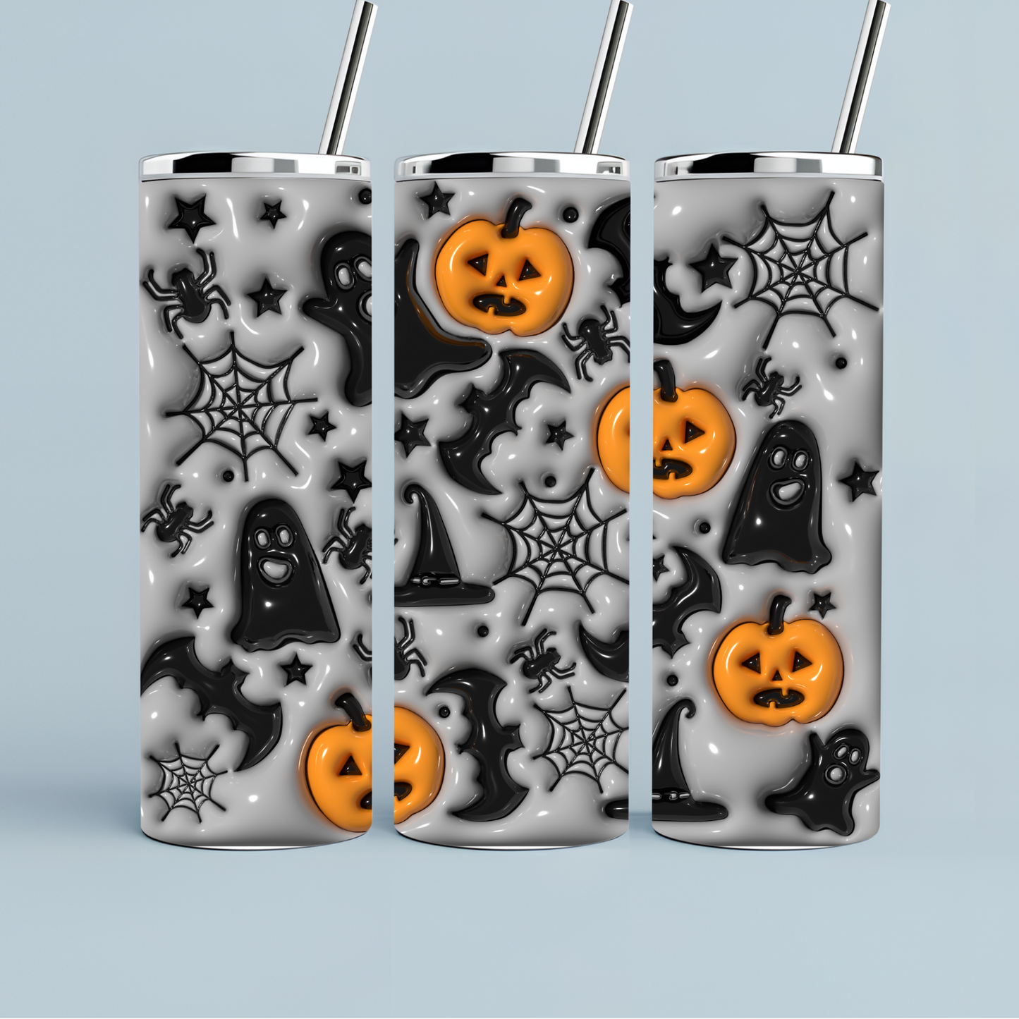 Ghost Pumpkins bags and cobwebs Halloween tumbler