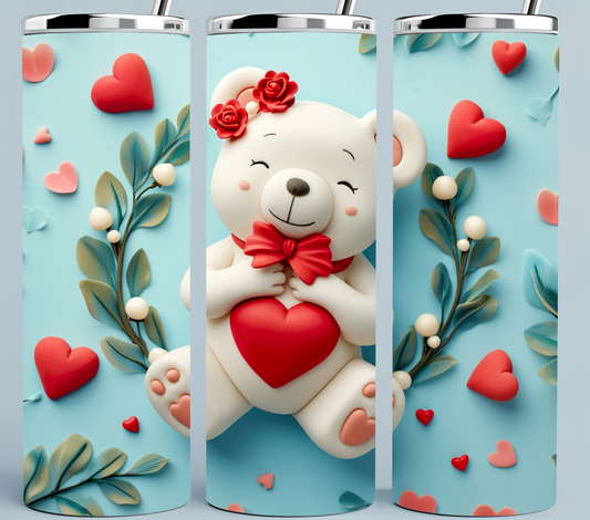 Valentine's Bear with white, blue and red