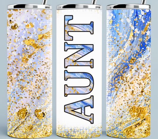 Aunt Blue and Gold Glitter Tumbler