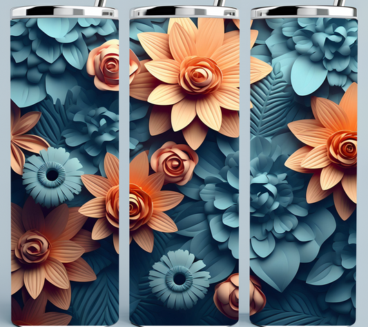 Peach and Teal flower Tumbler