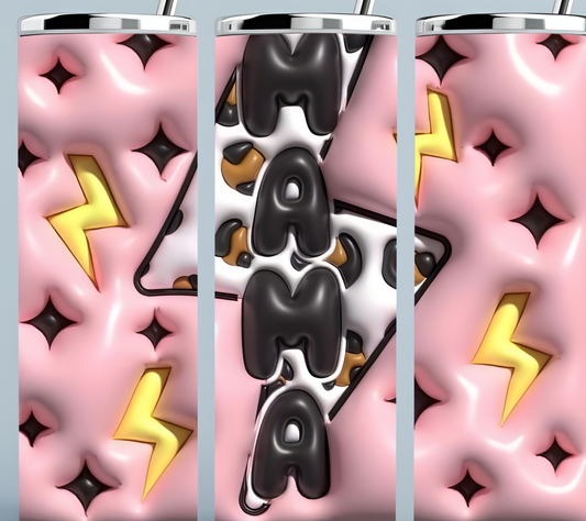 3D Inflated Pink and White Mama tumbler