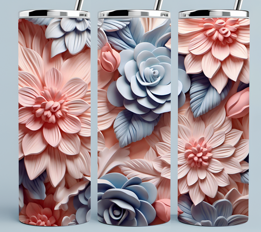 Pink and Blue Flower Tumbler